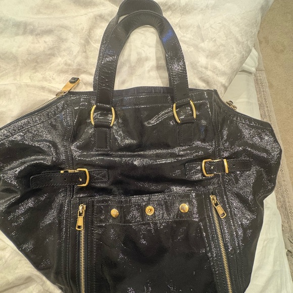 YSL Yves Saint Laurent Downtown Patent Leather Tote Deep Navy Large Bag- - Picture 2 of 7